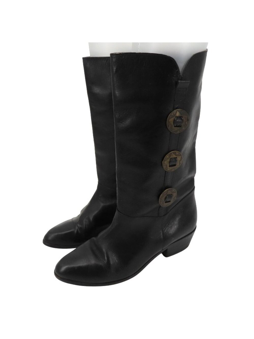 Womens 9 M Solid Black Leather 5 Point Star Concho Cowboy Western Boots Brazil